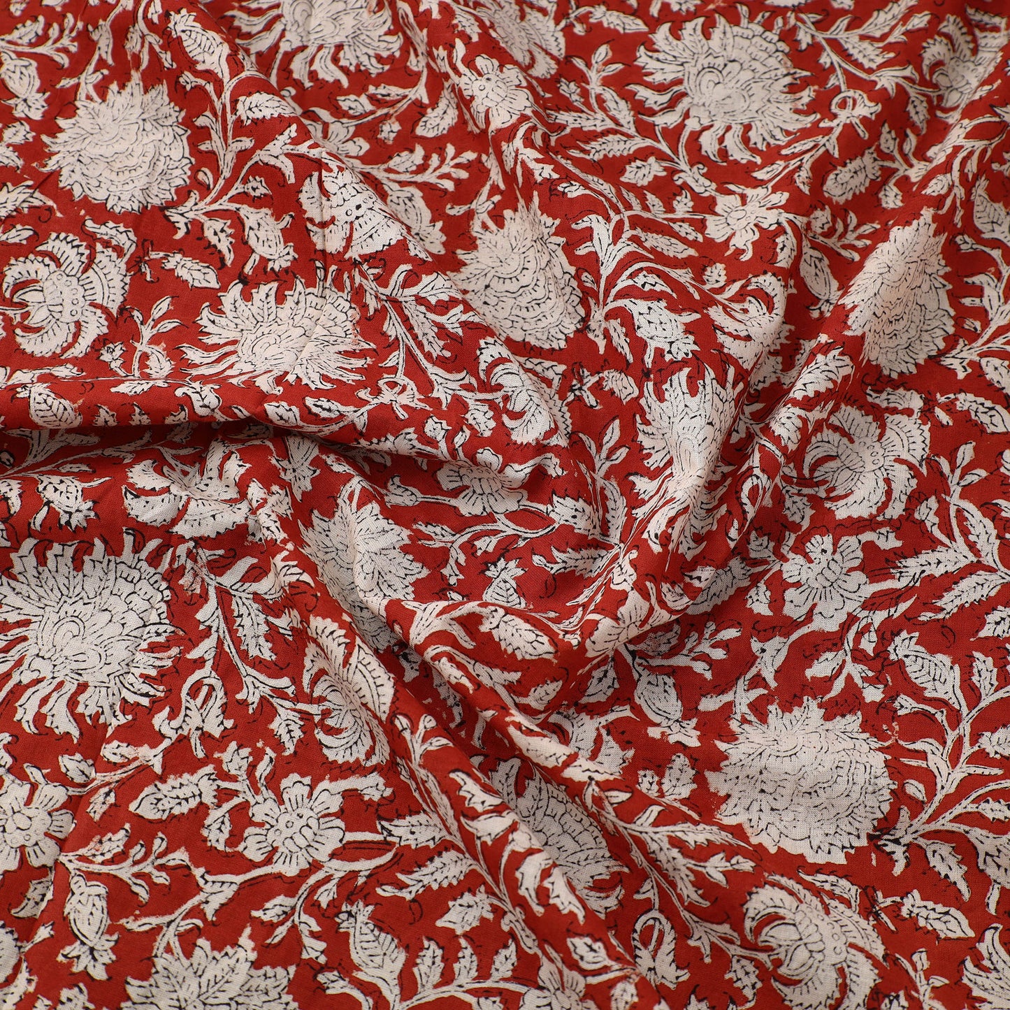 Red - Block Printed Cotton Bagru Fabric 02