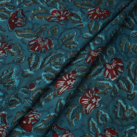 Teal Blue Block Printed Cotton Jahota Fabric