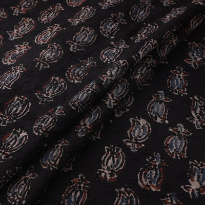 Black - Hakoba Hand Block Ajrakh Print Natural Dyed Cotton Fabric 151