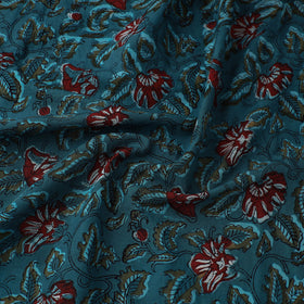 Teal Blue Block Printed Cotton Jahota Fabric