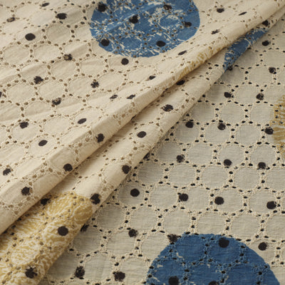 Beige - Hakoba Hand Block Ajrakh Print Natural Dyed Cotton Fabric 150