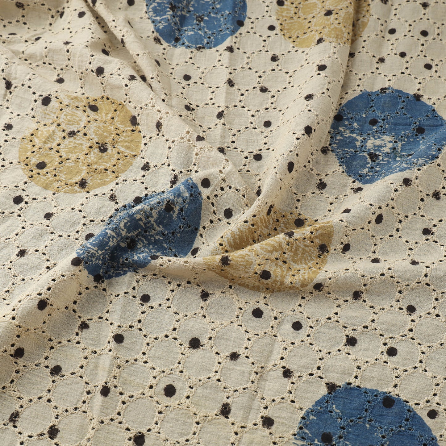 Beige - Hakoba Hand Block Ajrakh Print Natural Dyed Cotton Fabric 150