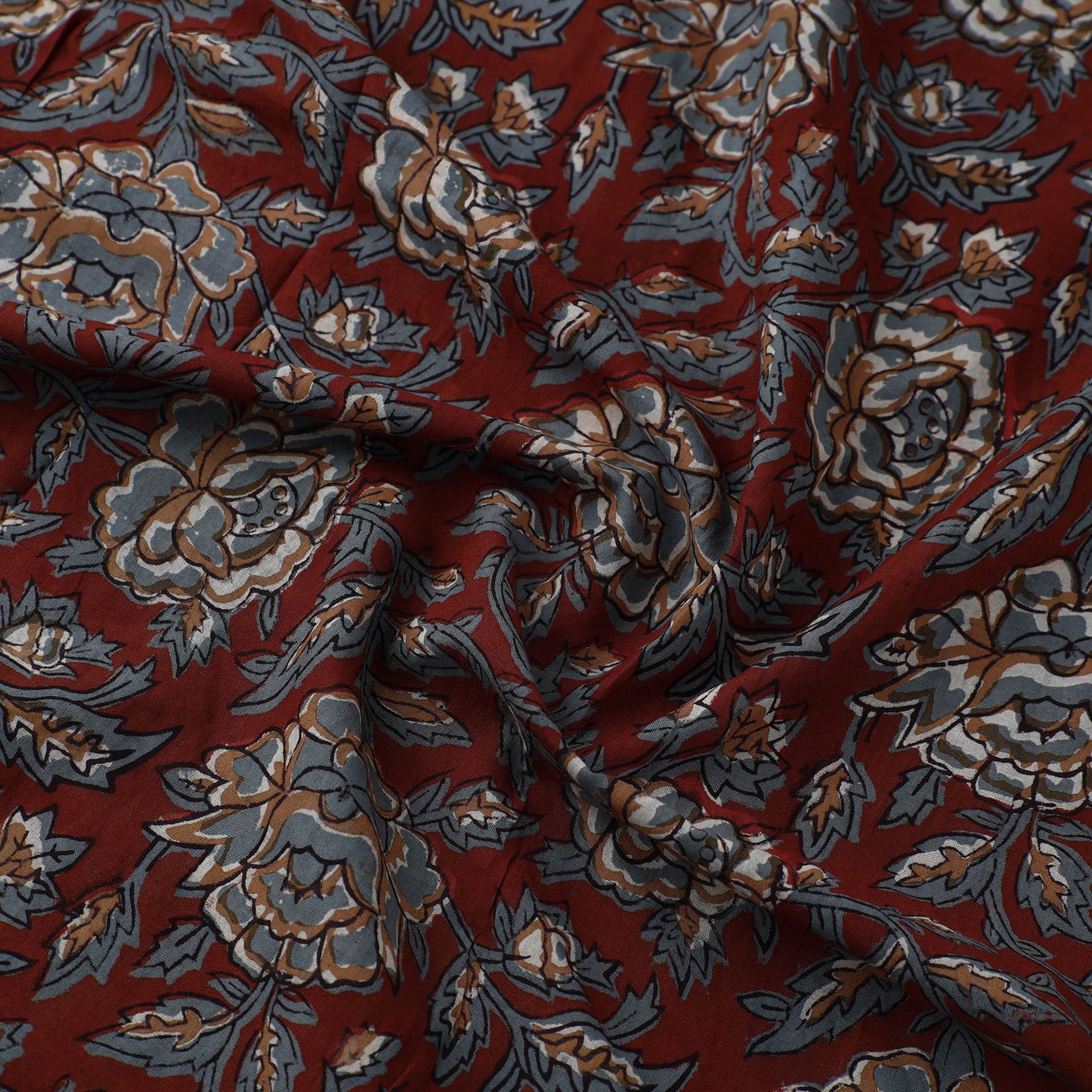 Red - Block Printed Cotton Jahota Fabric 23