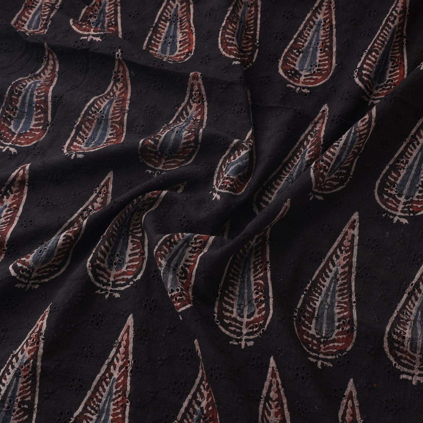 Black - Hakoba Hand Block Ajrakh Print Natural Dyed Cotton Fabric 148