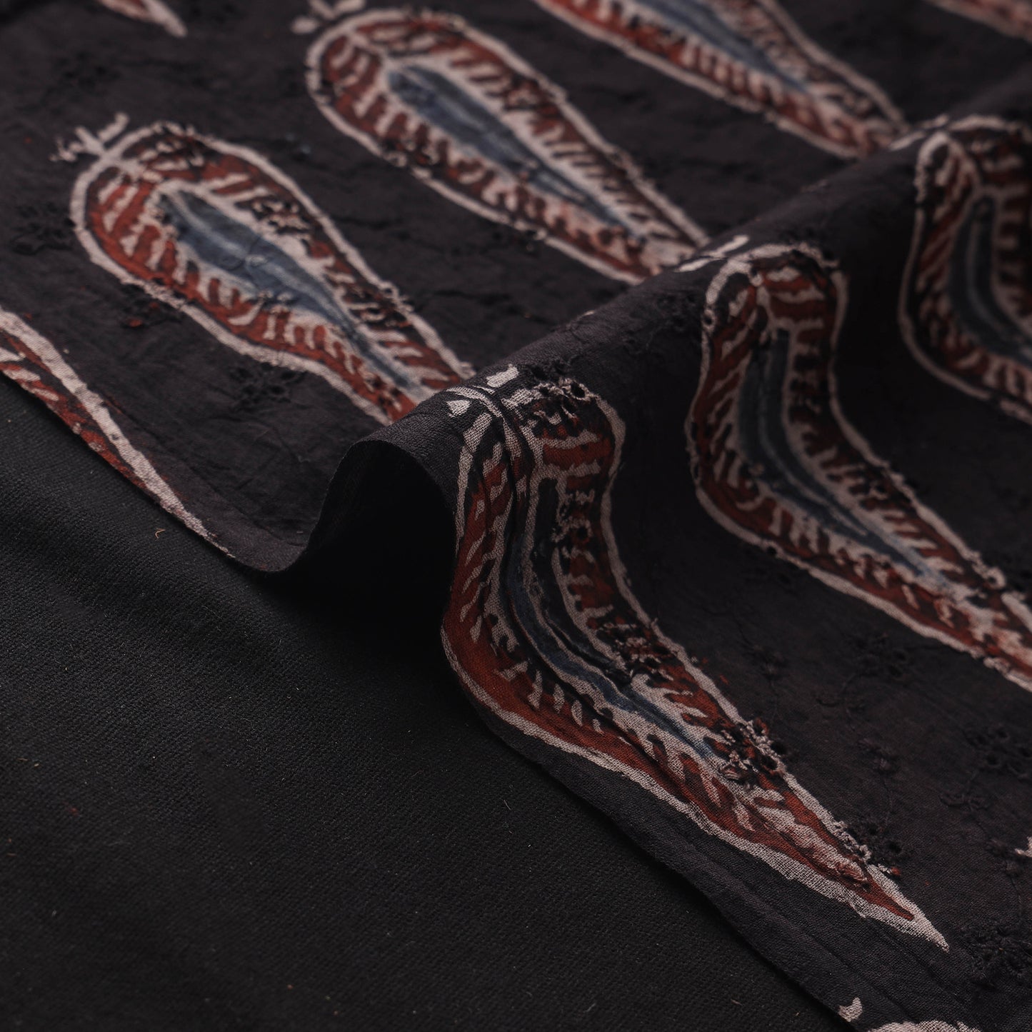 Black - Hakoba Hand Block Ajrakh Print Natural Dyed Cotton Fabric 148