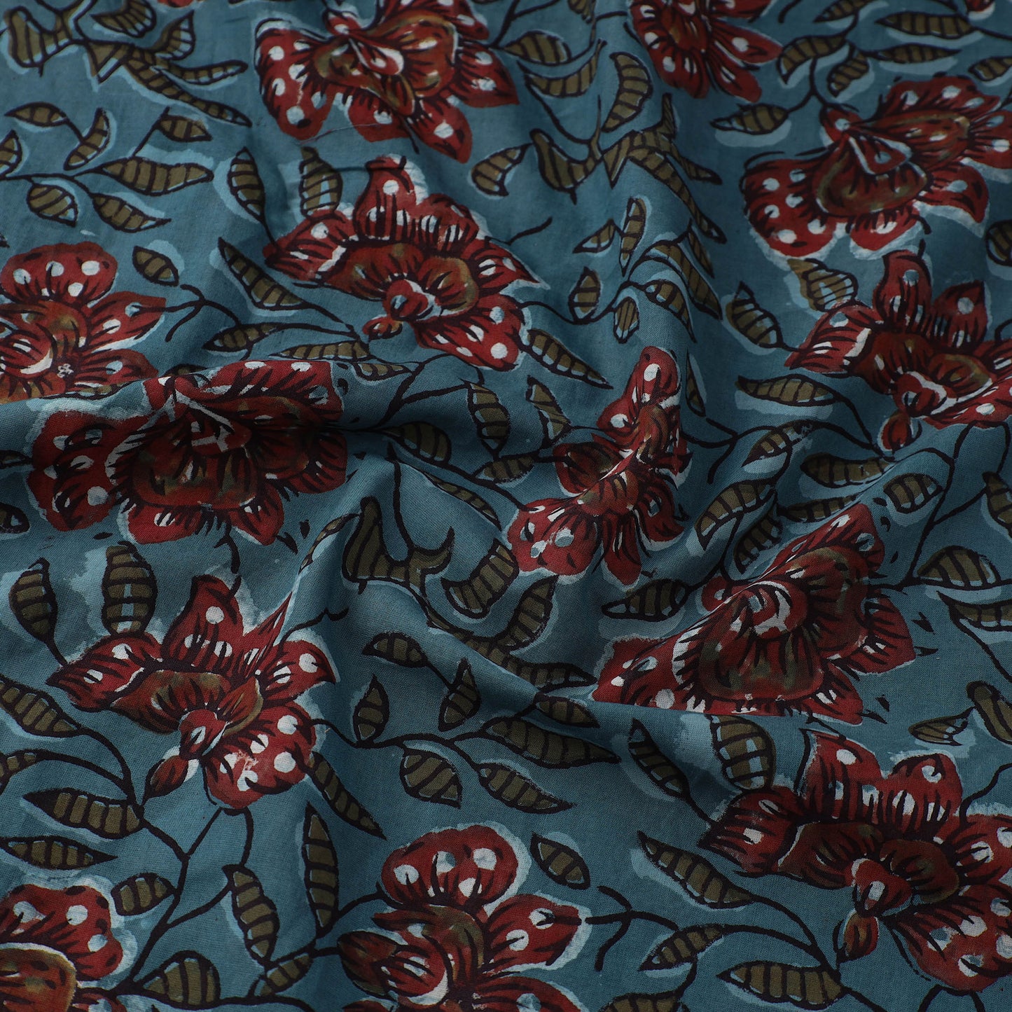 Green - Block Printed Cotton Jahota Fabric 22