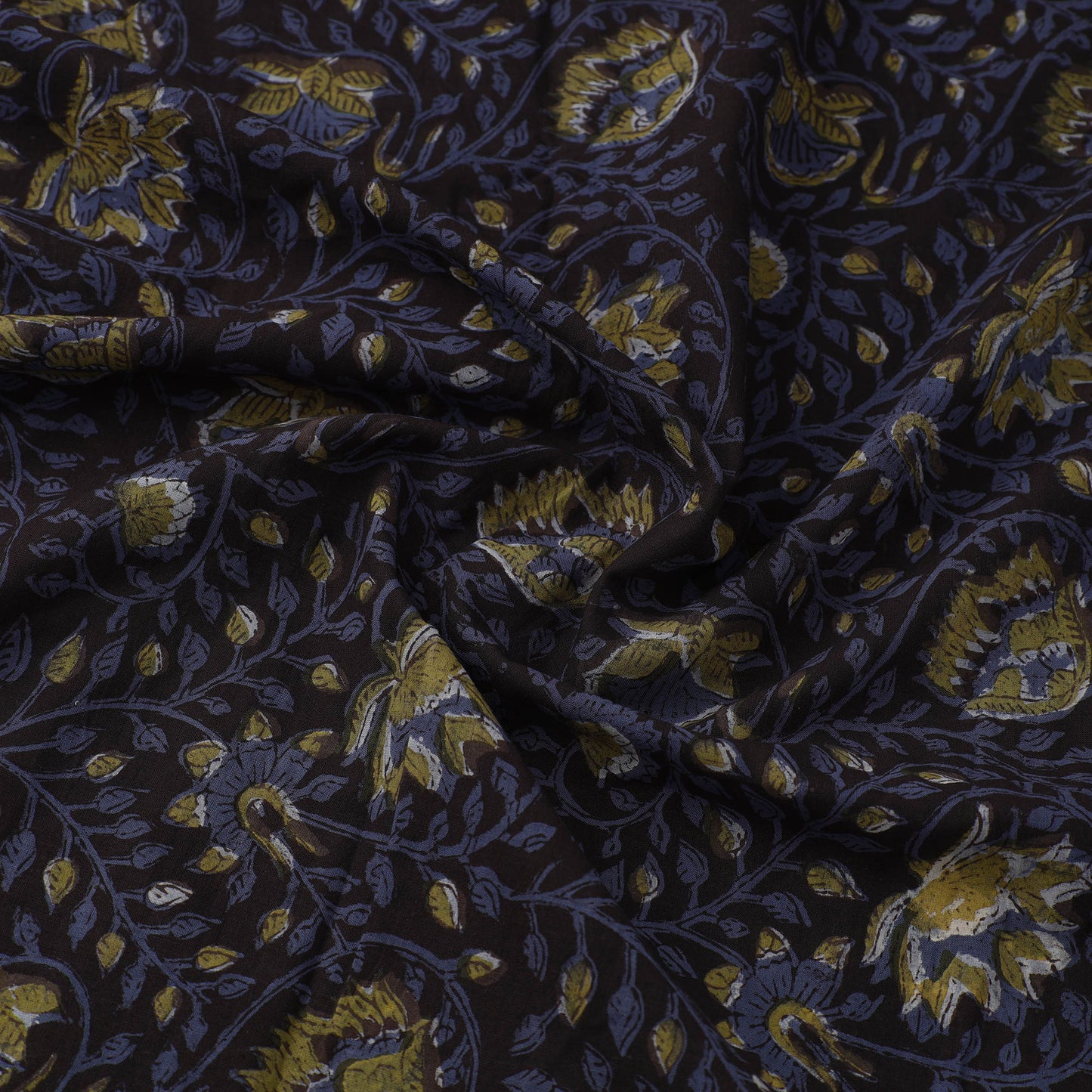 Black - Block Printed Cotton Jahota Fabric 21