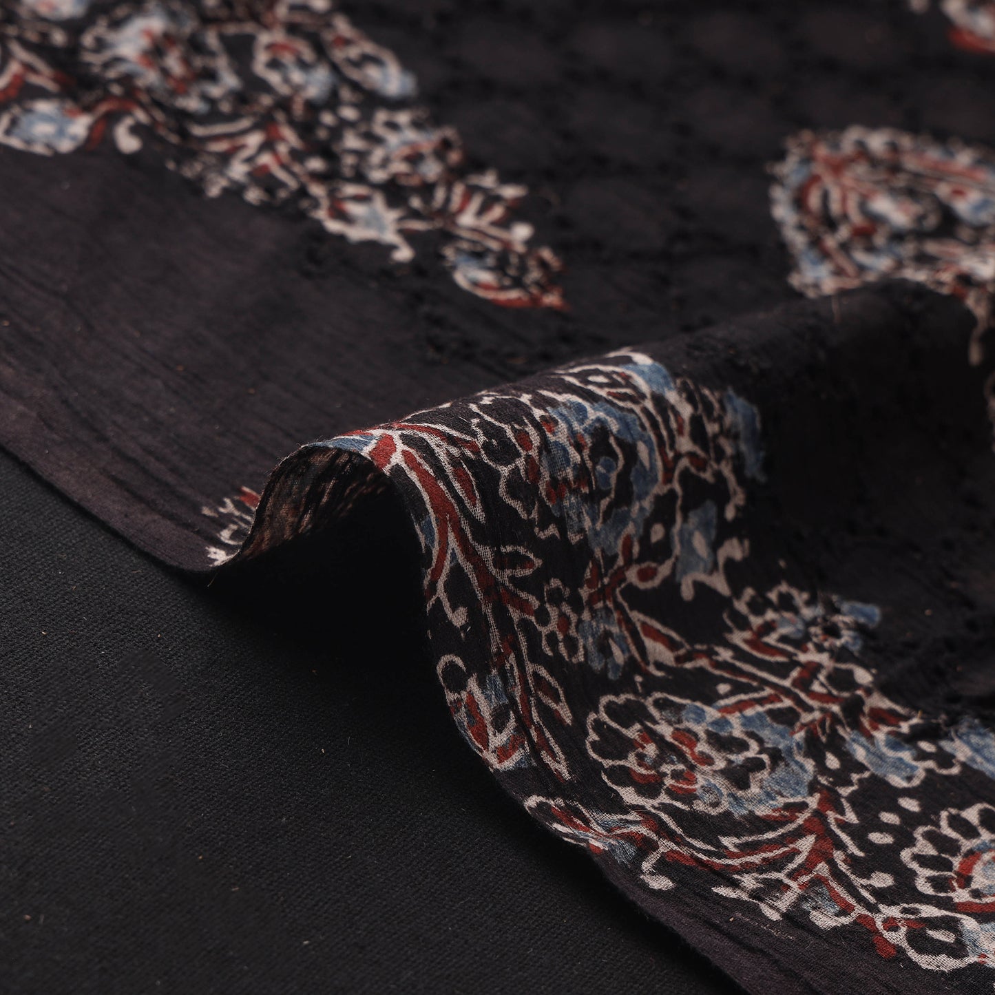 Black - Hakoba Hand Block Ajrakh Print Natural Dyed Cotton Fabric 147