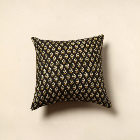 Black - Cotton Block Printed Bagru Cushion Cover (16 x 16 in) 18