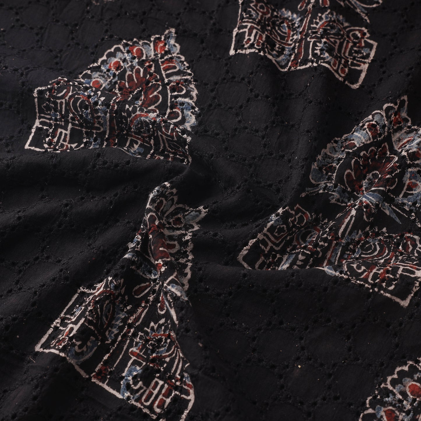 Black - Hakoba Hand Block Ajrakh Print Natural Dyed Cotton Fabric 146