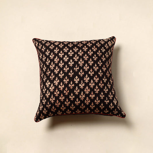 Black - Cotton Block Printed Bagru Cushion Cover (16 x 16 in) 19