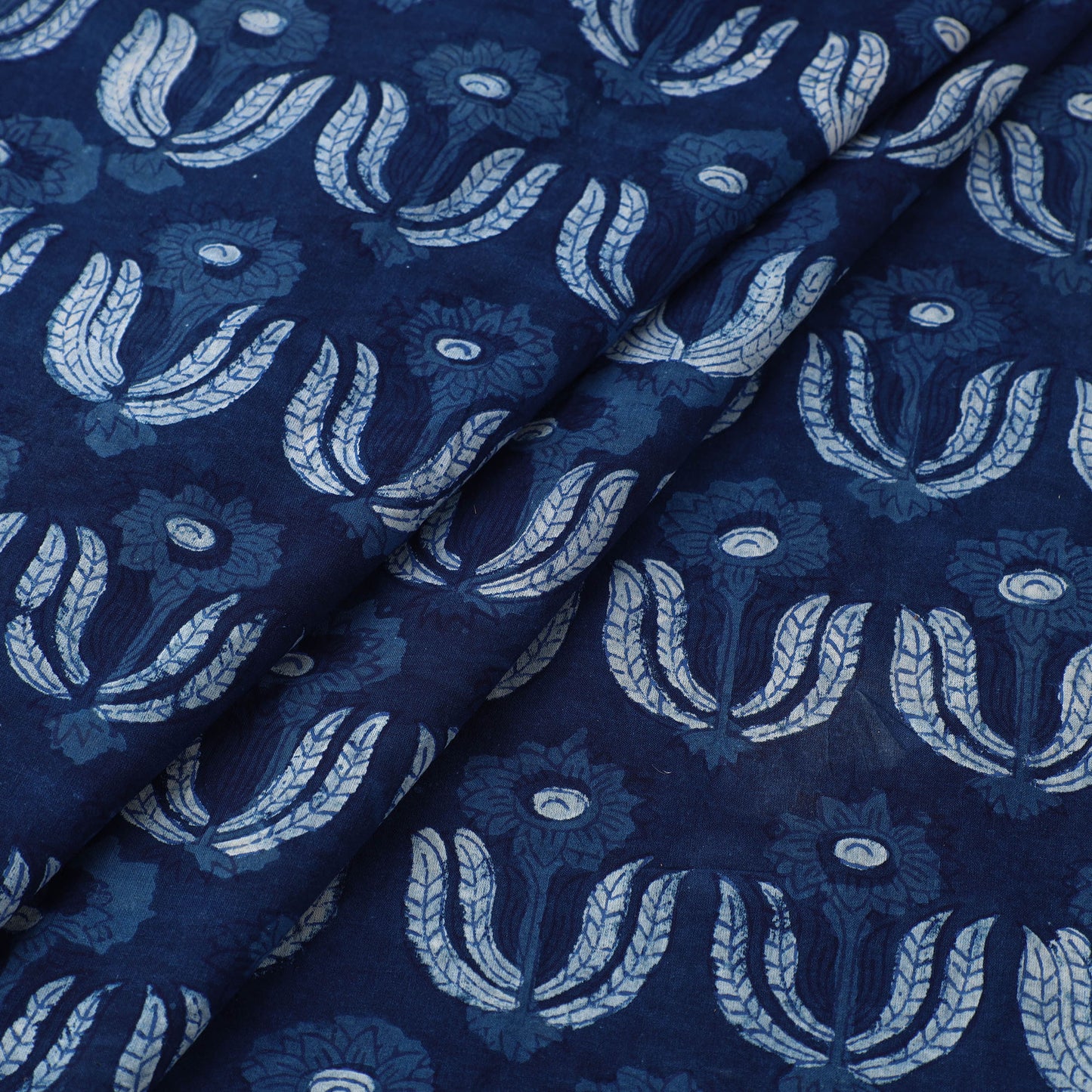 Blue - Block Printed Cotton Jahota Fabric 30