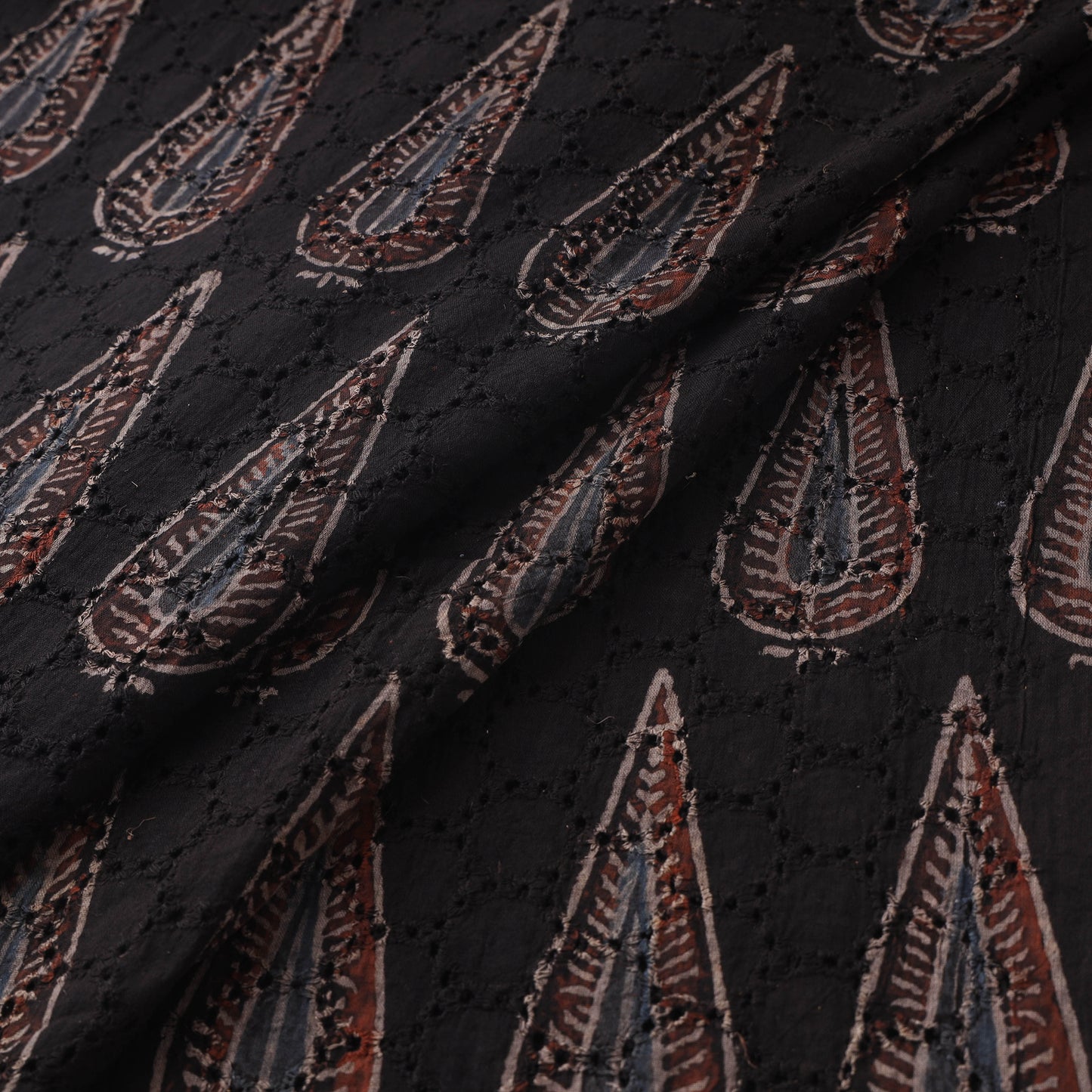 Black - Hakoba Hand Block Ajrakh Print Natural Dyed Cotton Fabric 145