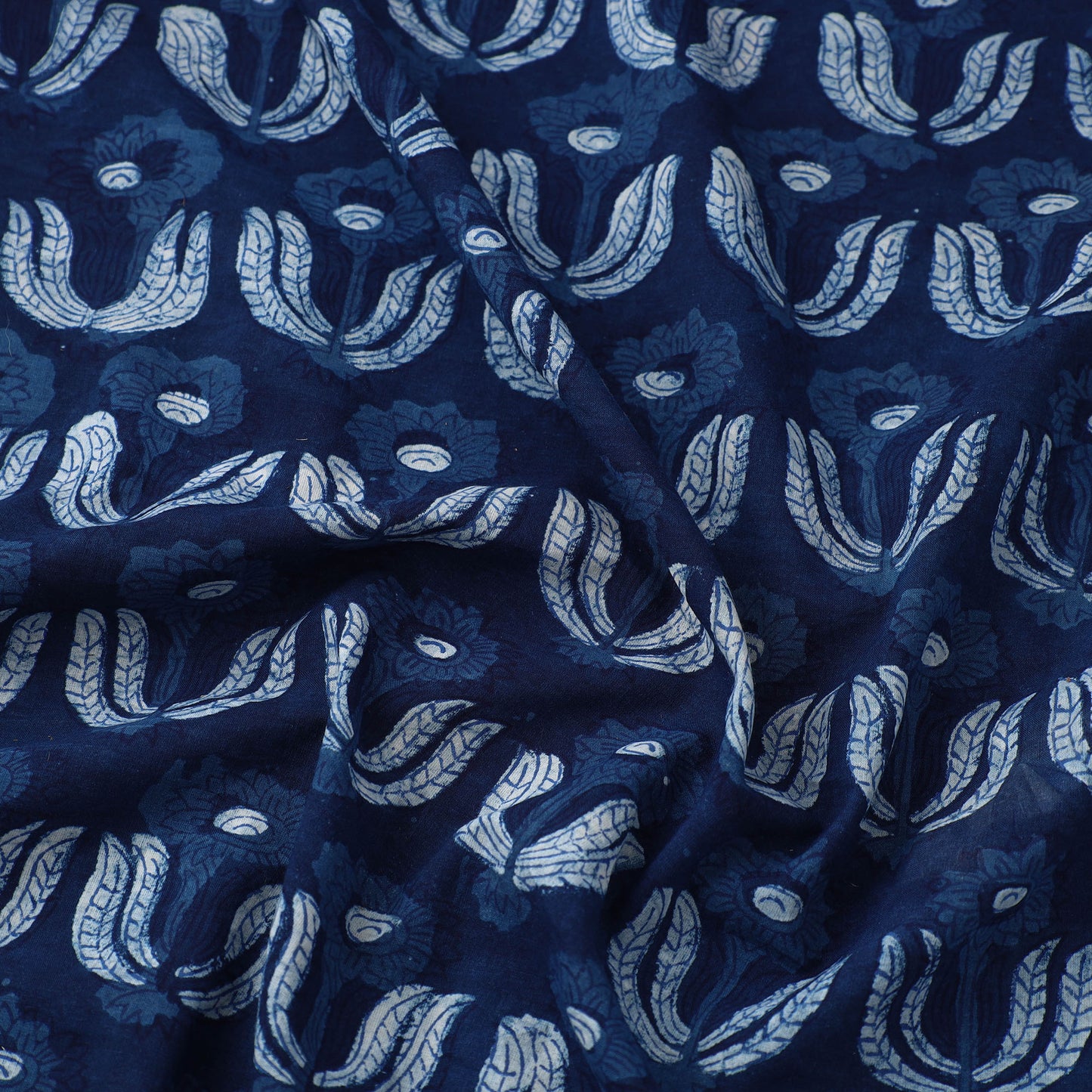 Blue - Block Printed Cotton Jahota Fabric 30