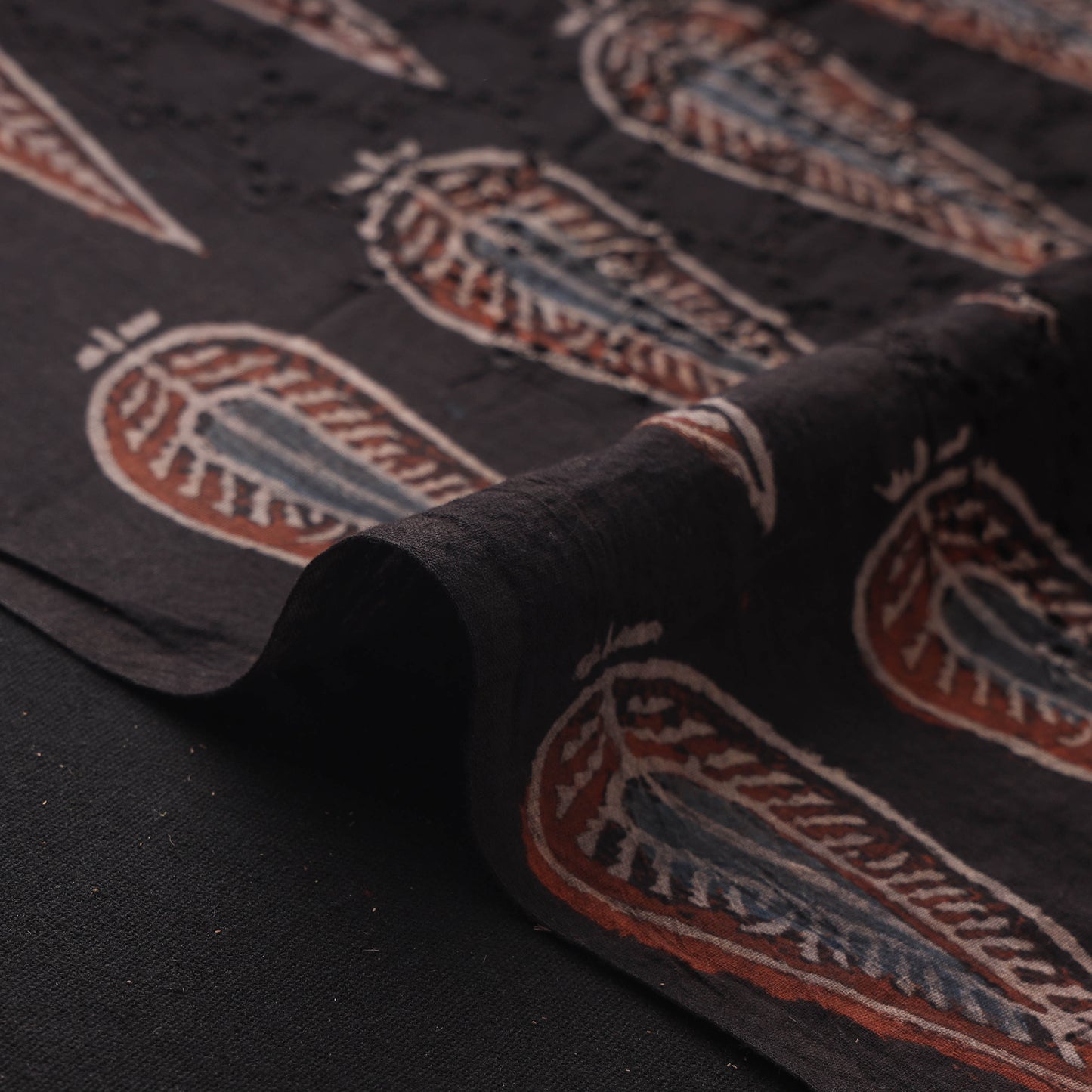 Black - Hakoba Hand Block Ajrakh Print Natural Dyed Cotton Fabric 145