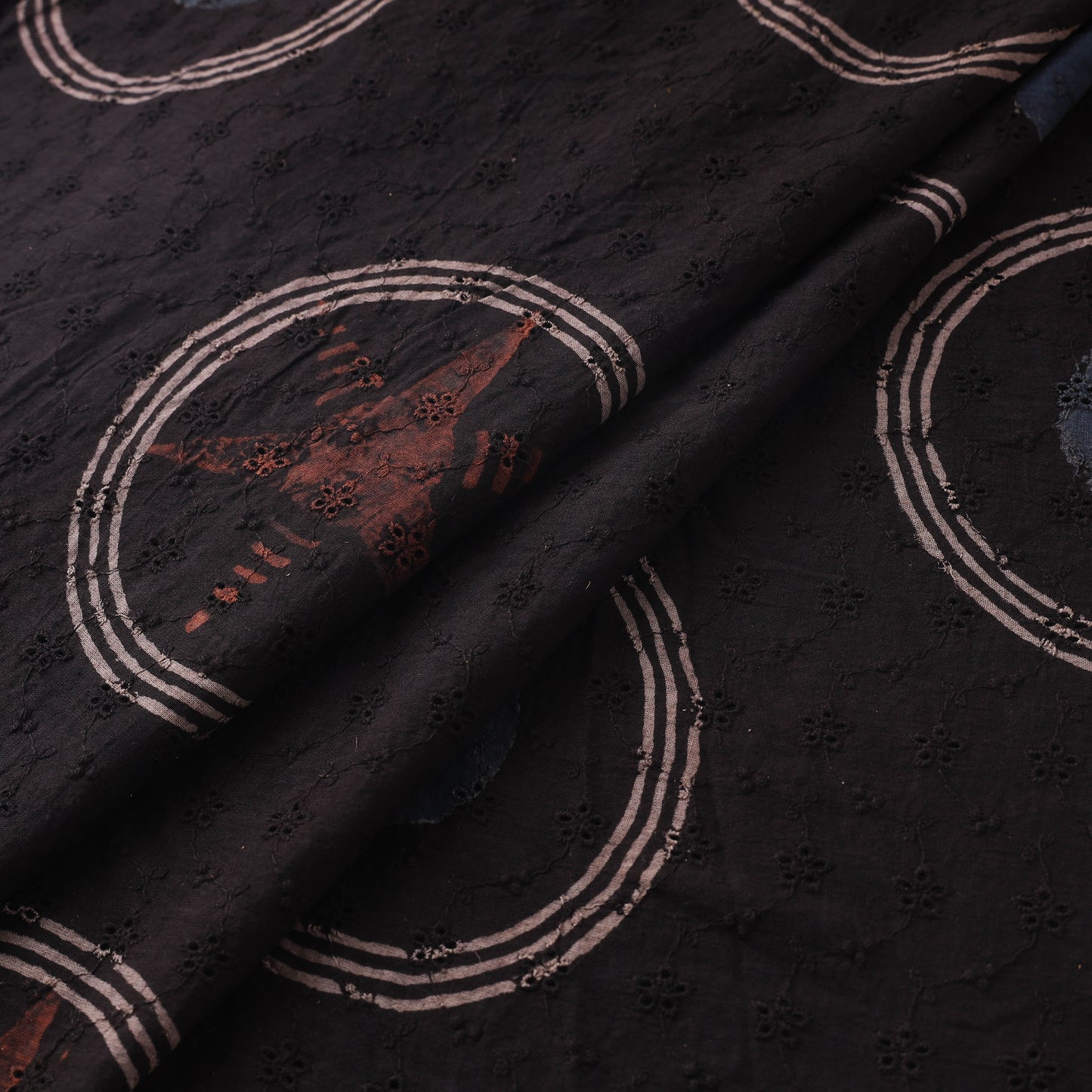 Black - Hakoba Hand Block Ajrakh Print Natural Dyed Cotton Fabric 144