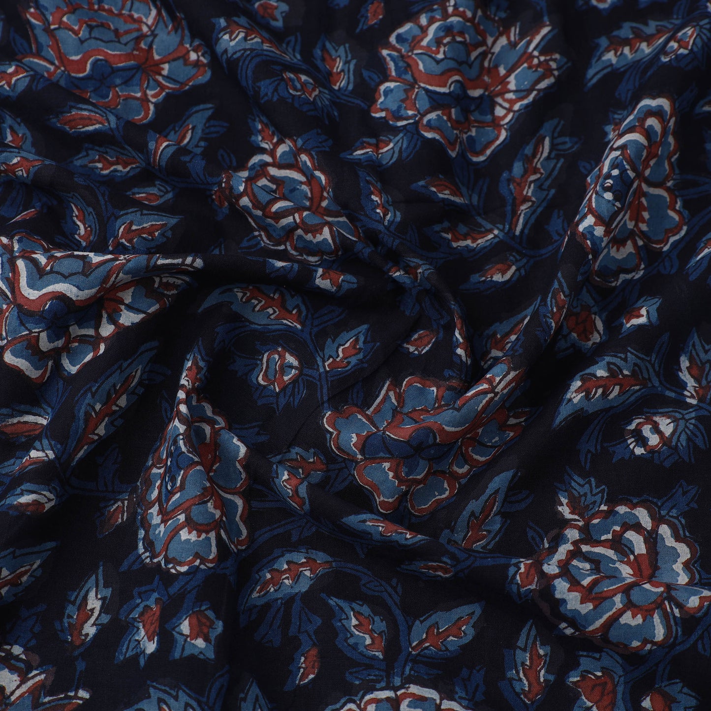 Black - Block Printed Cotton Jahota Fabric 17