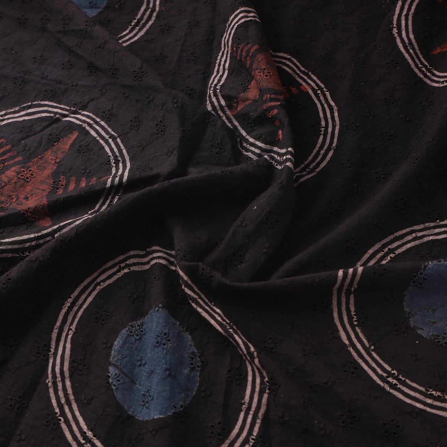 Black - Hakoba Hand Block Ajrakh Print Natural Dyed Cotton Fabric 144