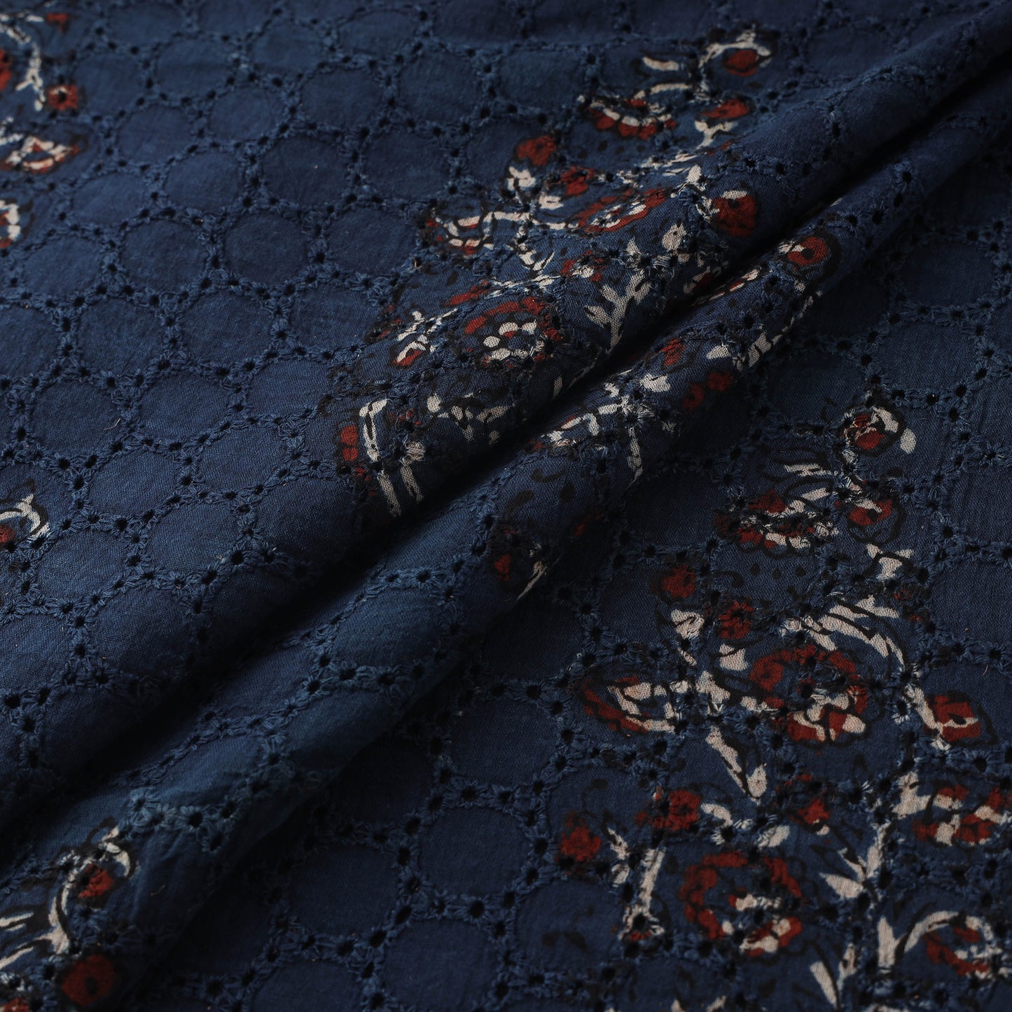Blue - Hakoba Hand Block Ajrakh Print Natural Dyed Cotton Fabric 143