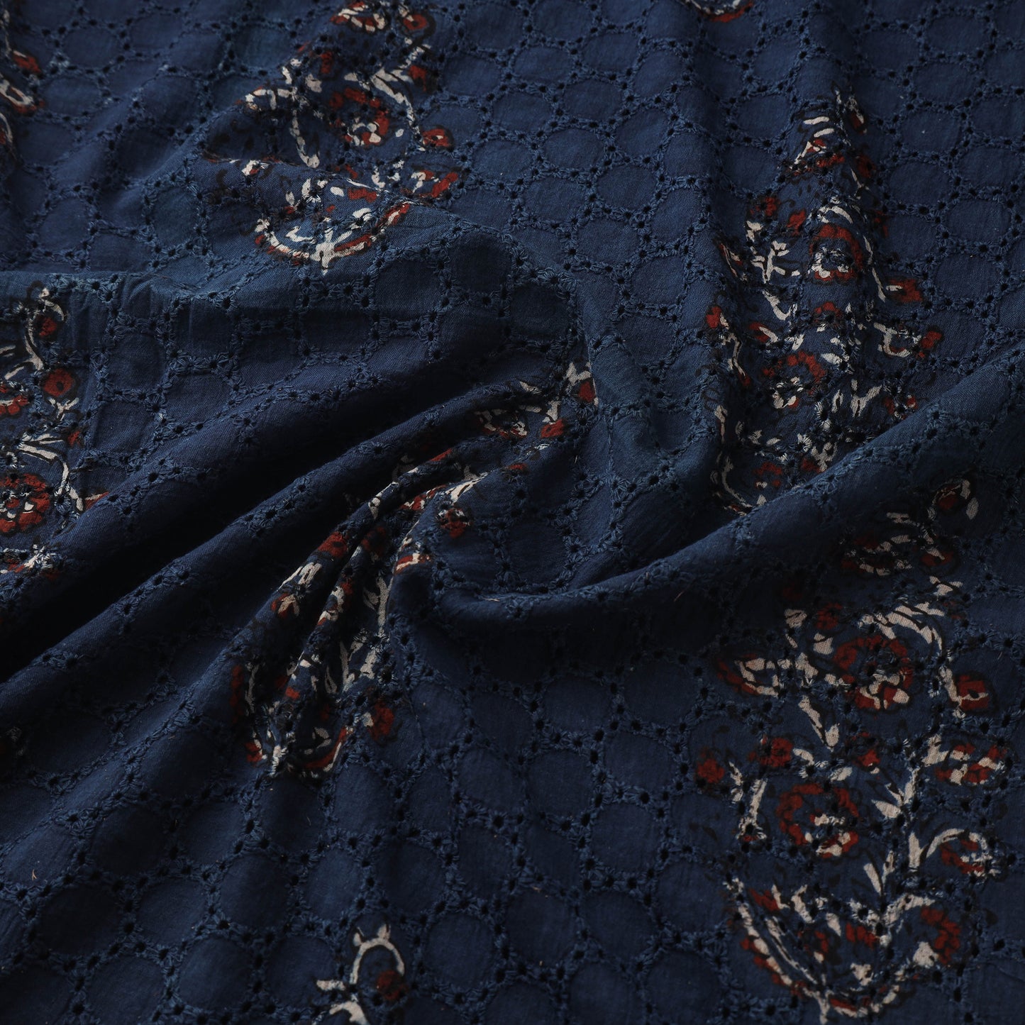 Blue - Hakoba Hand Block Ajrakh Print Natural Dyed Cotton Fabric 143