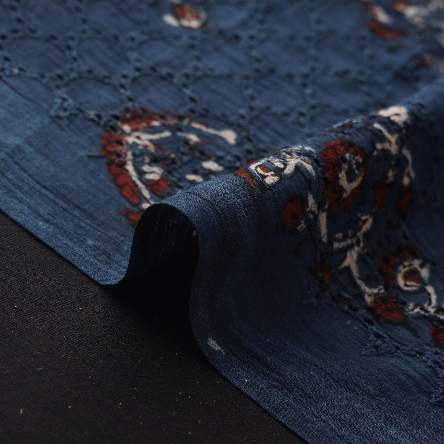 Blue - Hakoba Hand Block Ajrakh Print Natural Dyed Cotton Fabric 143