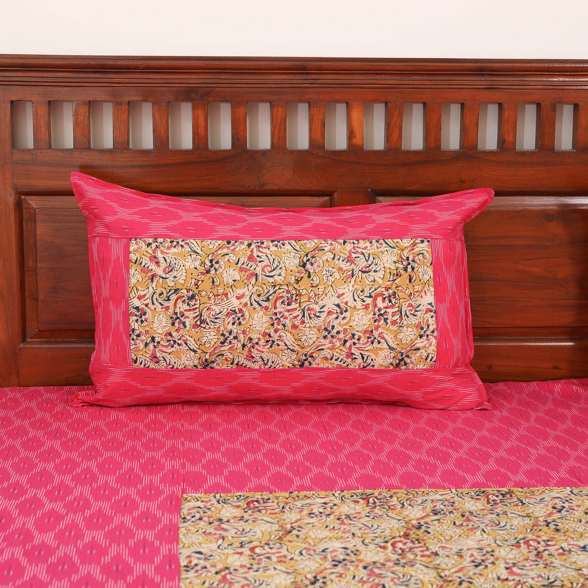 Pochampally Ikat with Kalamkari Patch Cotton Double Bedsheet Set (108 x 90 in) 05