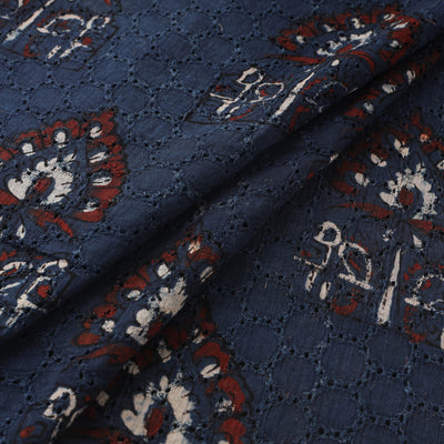 Blue - Hakoba Hand Block Ajrakh Print Natural Dyed Cotton Fabric 141