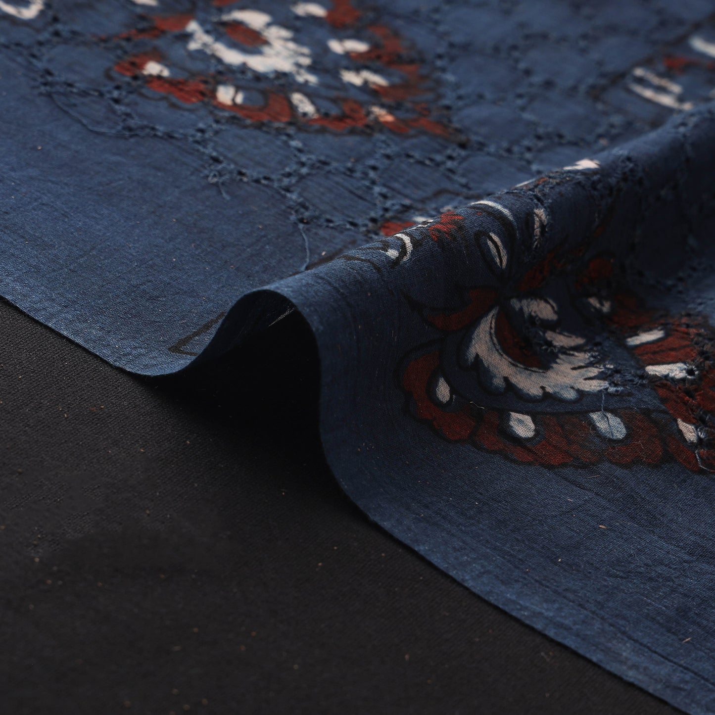 Blue - Hakoba Hand Block Ajrakh Print Natural Dyed Cotton Fabric 141