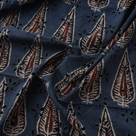 Blue - Hakoba Hand Block Ajrakh Print Natural Dyed Cotton Fabric 140