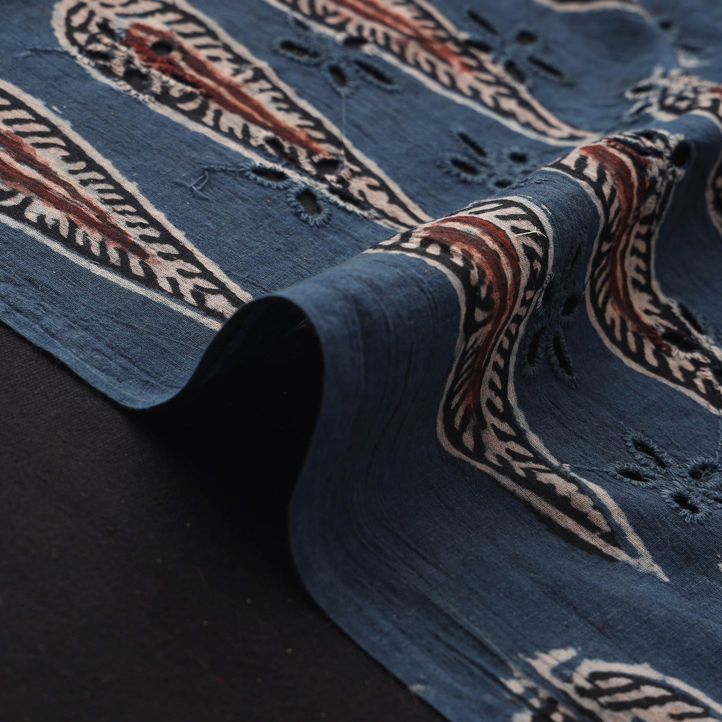 Blue - Hakoba Hand Block Ajrakh Print Natural Dyed Cotton Fabric 140