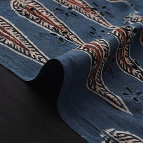 Blue - Hakoba Hand Block Ajrakh Print Natural Dyed Cotton Fabric 140