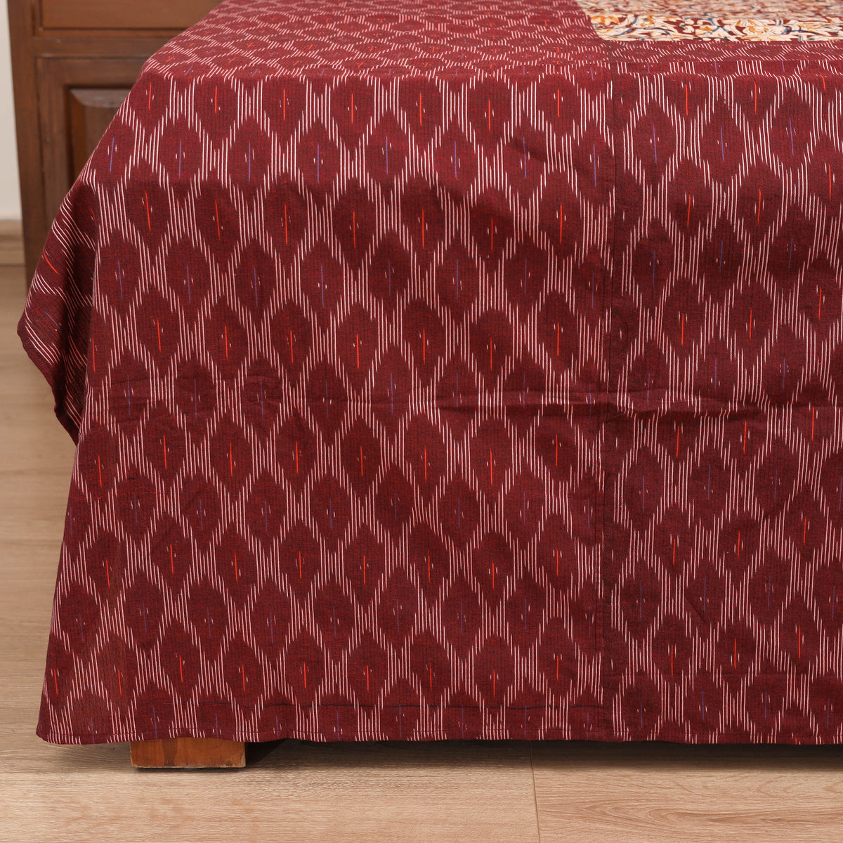 Pochampally Ikat with Kalamkari Patch Cotton Double Bedsheet Set (108 x 90 in) 03