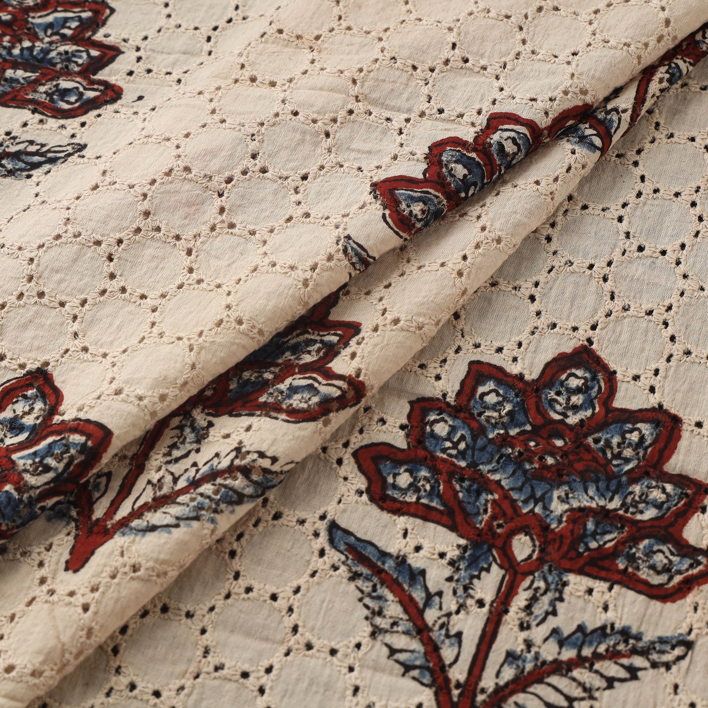 Beige - Hakoba Hand Block Ajrakh Print Natural Dyed Cotton Fabric 137
