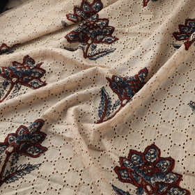 Beige - Hakoba Hand Block Ajrakh Print Natural Dyed Cotton Fabric 137