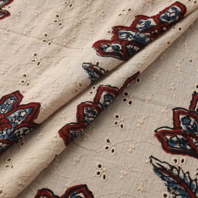 Beige - Hakoba Hand Block Ajrakh Print Natural Dyed Cotton Fabric 136