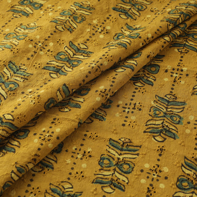 Yellow - Hakoba Hand Block Ajrakh Print Natural Dyed Cotton Fabric 134