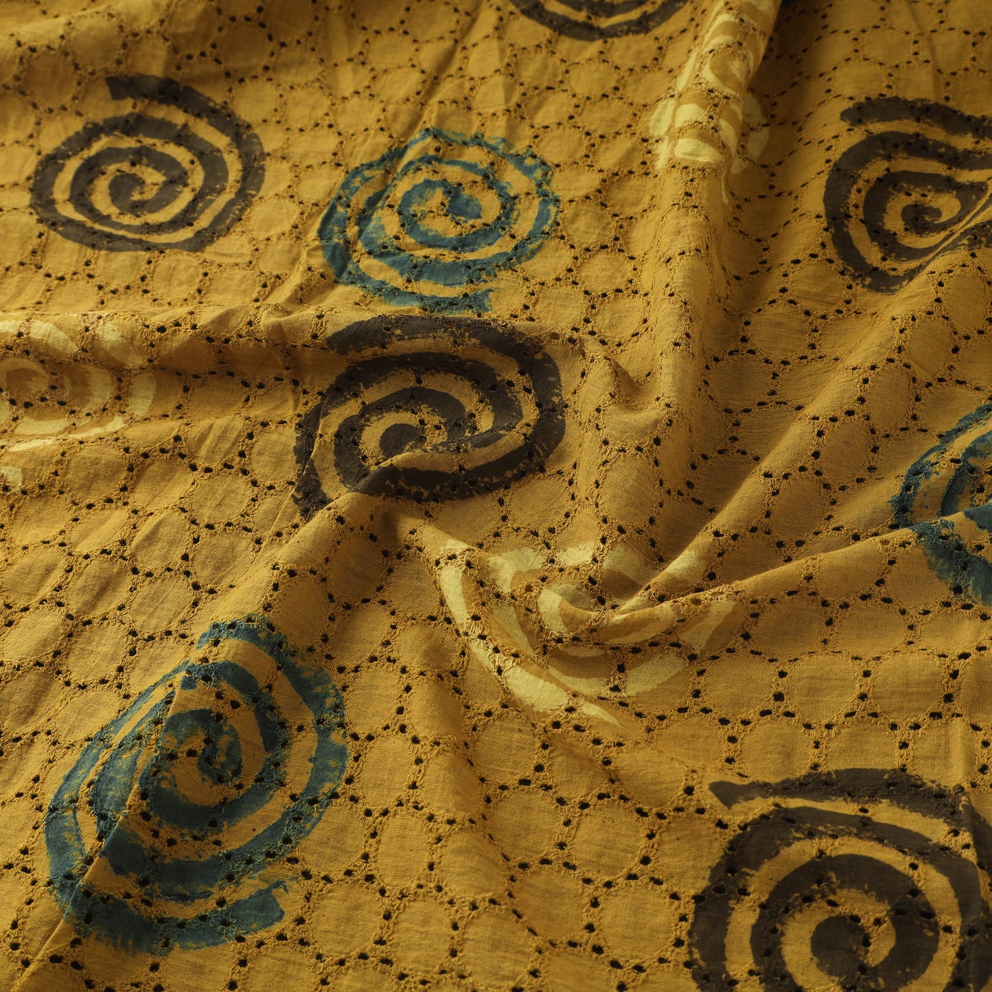 Yellow - Hakoba Hand Block Ajrakh Print Natural Dyed Cotton Fabric 133