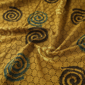Yellow - Hakoba Hand Block Ajrakh Print Natural Dyed Cotton Fabric 133