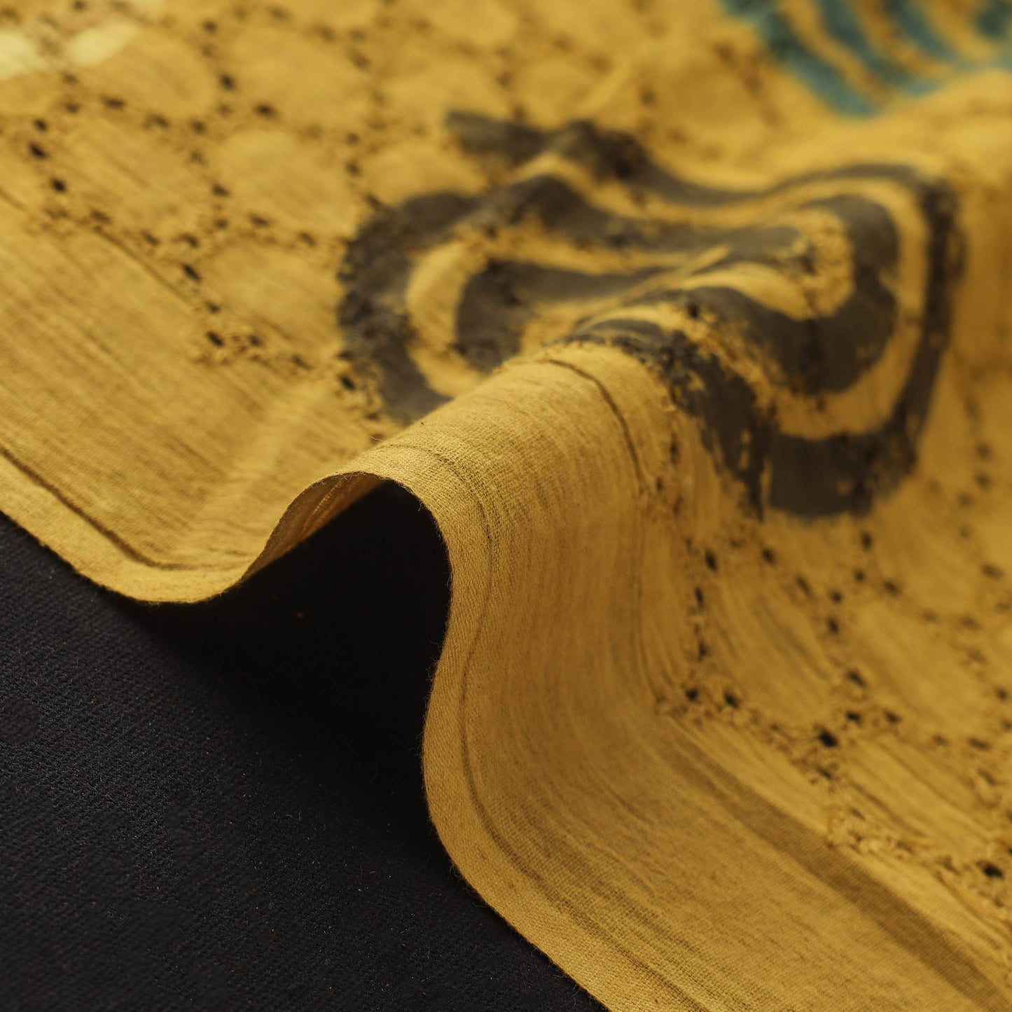 Yellow - Hakoba Hand Block Ajrakh Print Natural Dyed Cotton Fabric 133