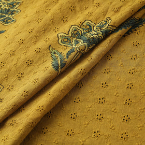 Yellow - Hakoba Hand Block Ajrakh Print Natural Dyed Cotton Fabric 132