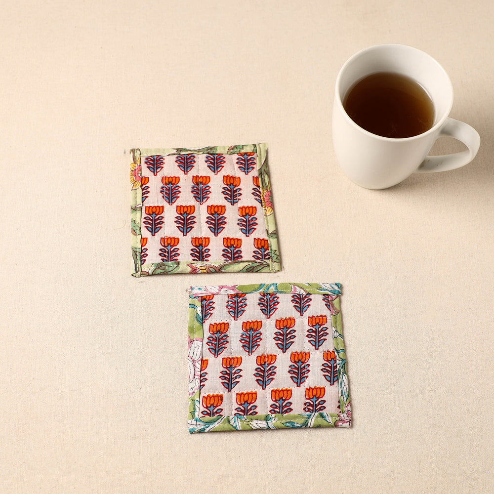 Floral Print Cotton Quilted Coasters (Set of 2) 03