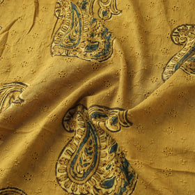 Yellow - Hakoba Hand Block Ajrakh Print Natural Dyed Cotton Fabric 130