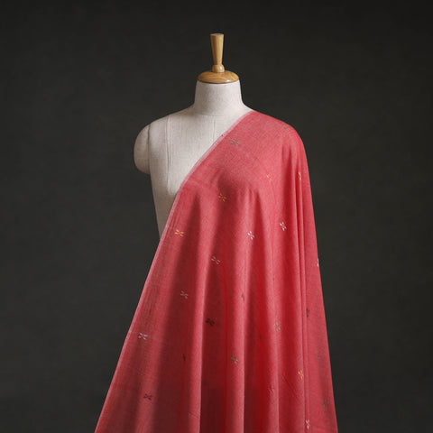 Red - Phulia Jamdani Buti Pure Handloom Cotton Fabric (Count 84/92) 07