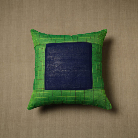 Green - Patchwork Cotton Kanchipuram Cushion Cover (16 x 16 in) 01