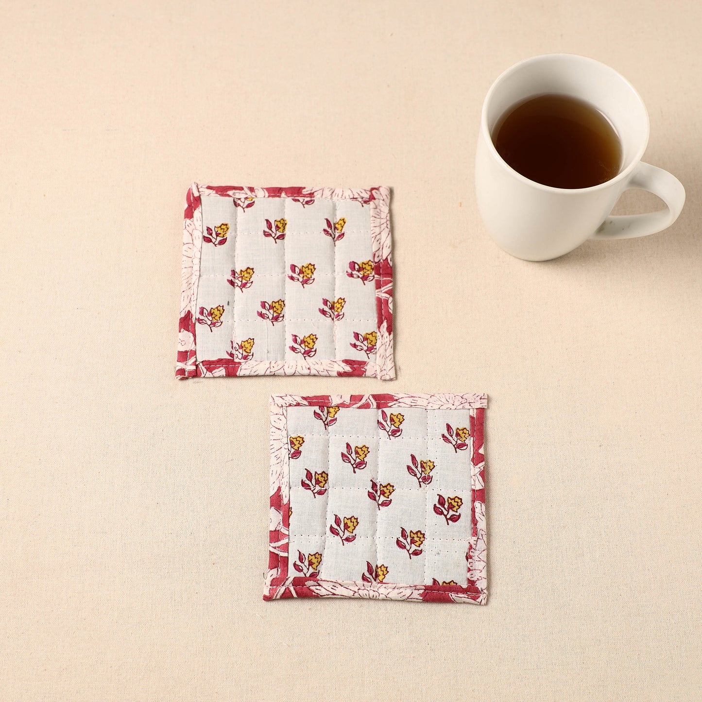 Floral Print Cotton Quilted Coasters (Set of 2) 11