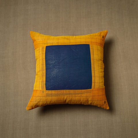 Yellow - Patchwork Cotton Kanchipuram Cushion Cover (16 x 16 in) 02