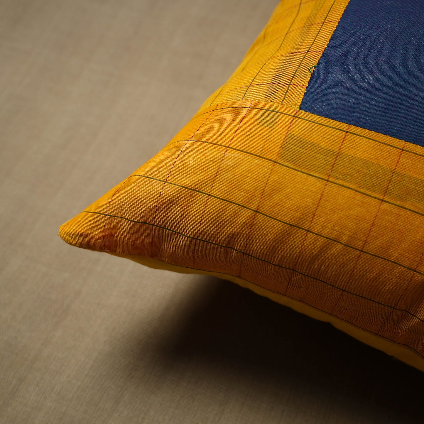 Orange - Patchwork Cotton Kanchipuram Cushion Cover (16 x 16 in) 02