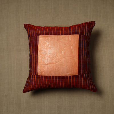 Maroon - Patchwork Cotton Kanchipuram Cushion Cover (16 x 16 in) 03