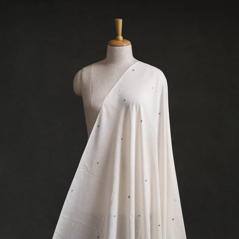 White - Phulia Jamdani Buti Pure Handloom Cotton Fabric (Count 92/40) 06