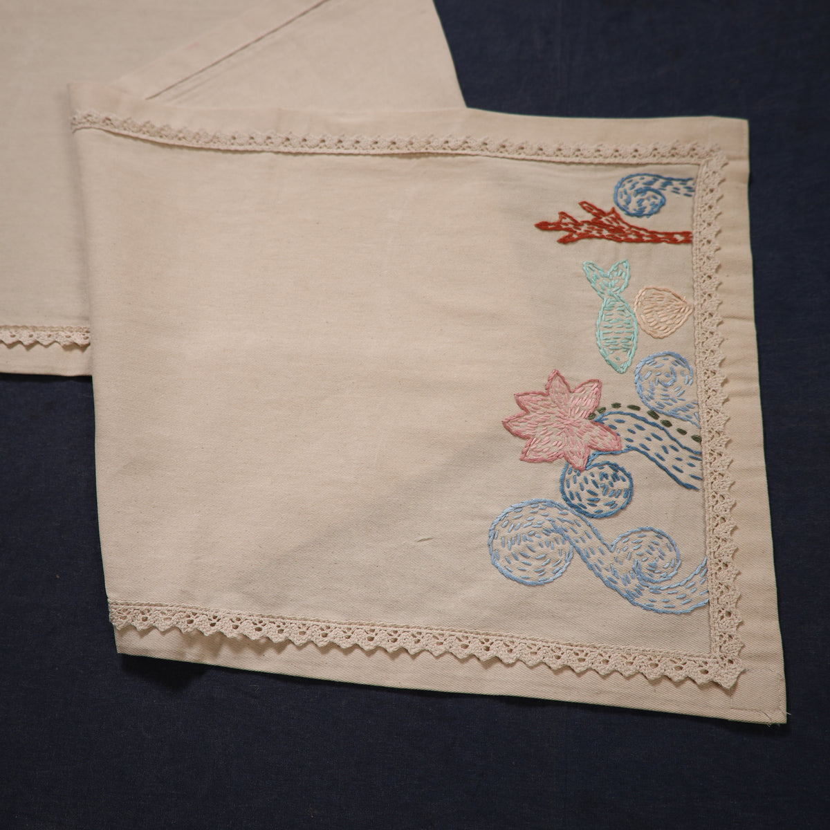 Water lilies Hand Embroidered Table Runner